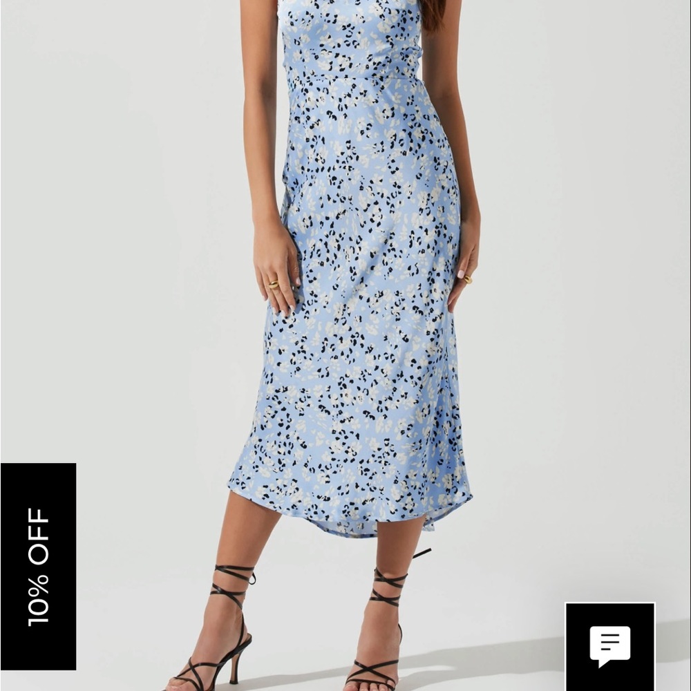 Astr Light Blue Floral Print Halter Midi Dress - Picture 5 of 5